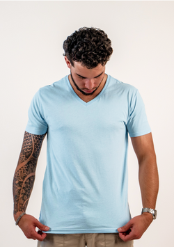 Babyblaue V-Ausschnitt T-Shirts