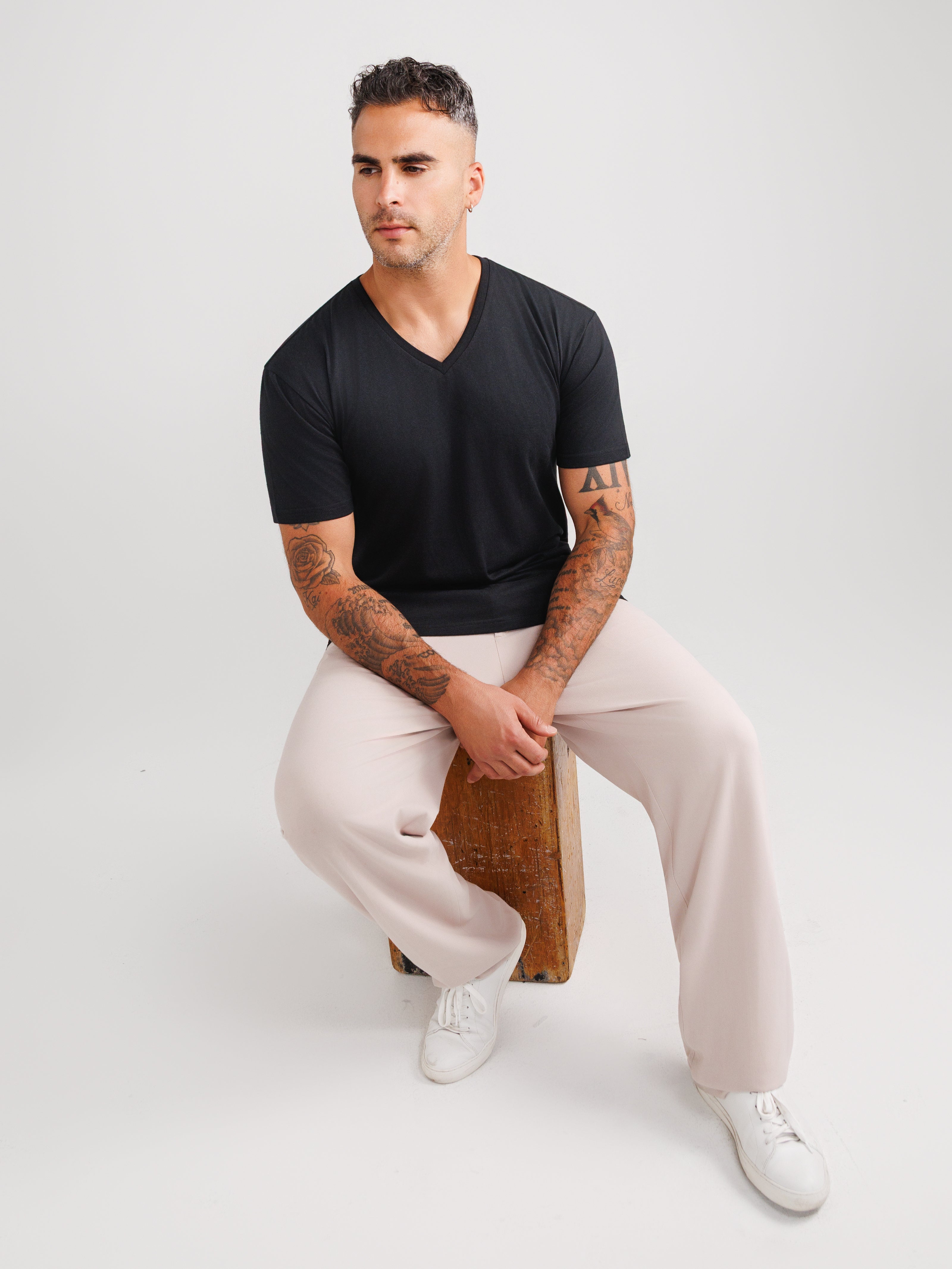 Black V-neck T-shirt