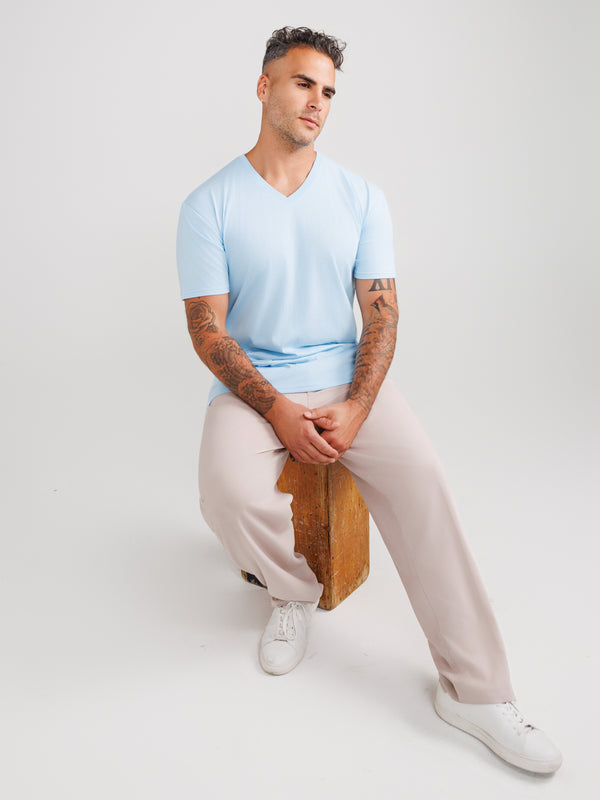 Babyblaue V-Ausschnitt T-Shirts