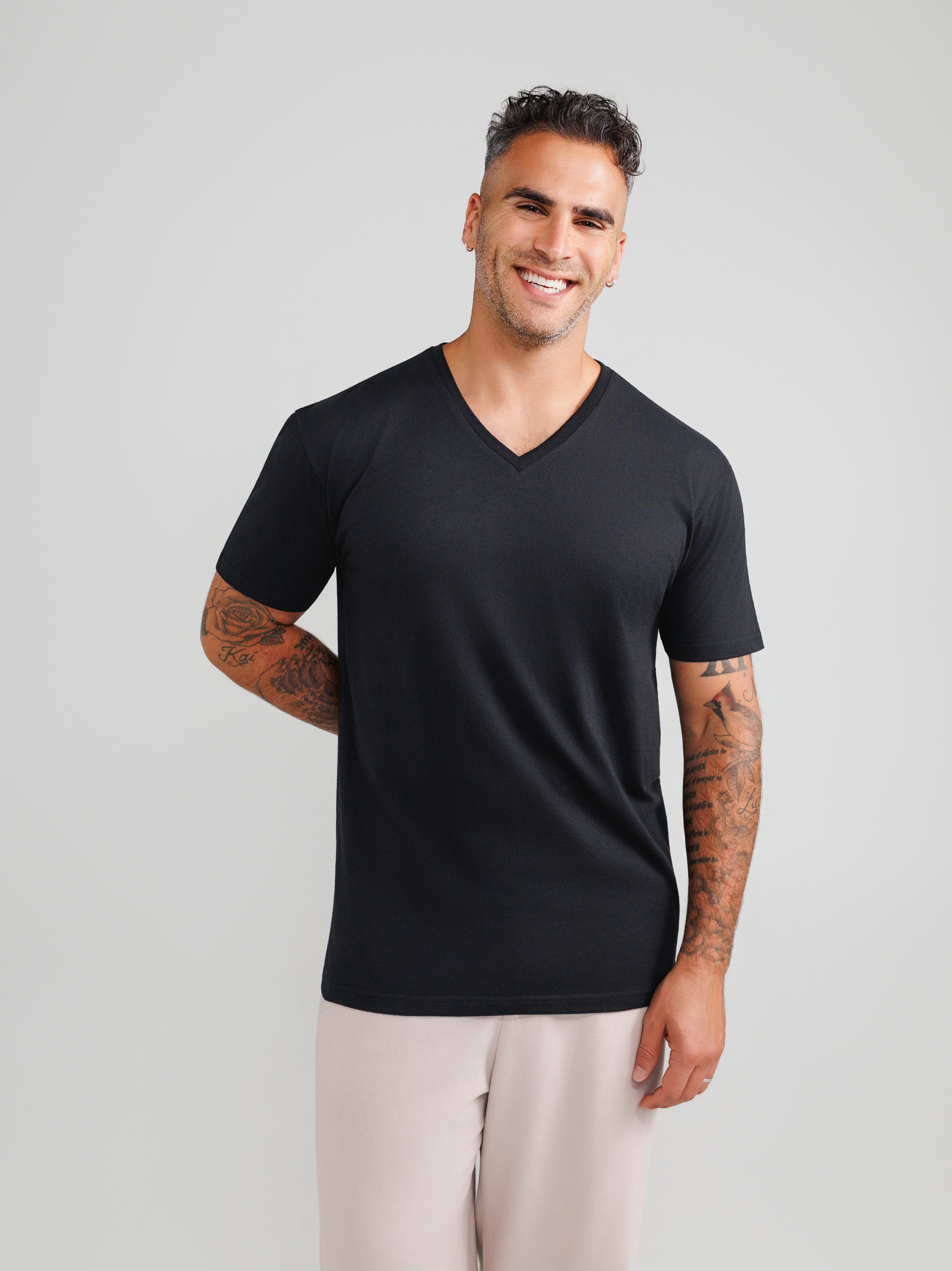 Black V-neck T-shirt