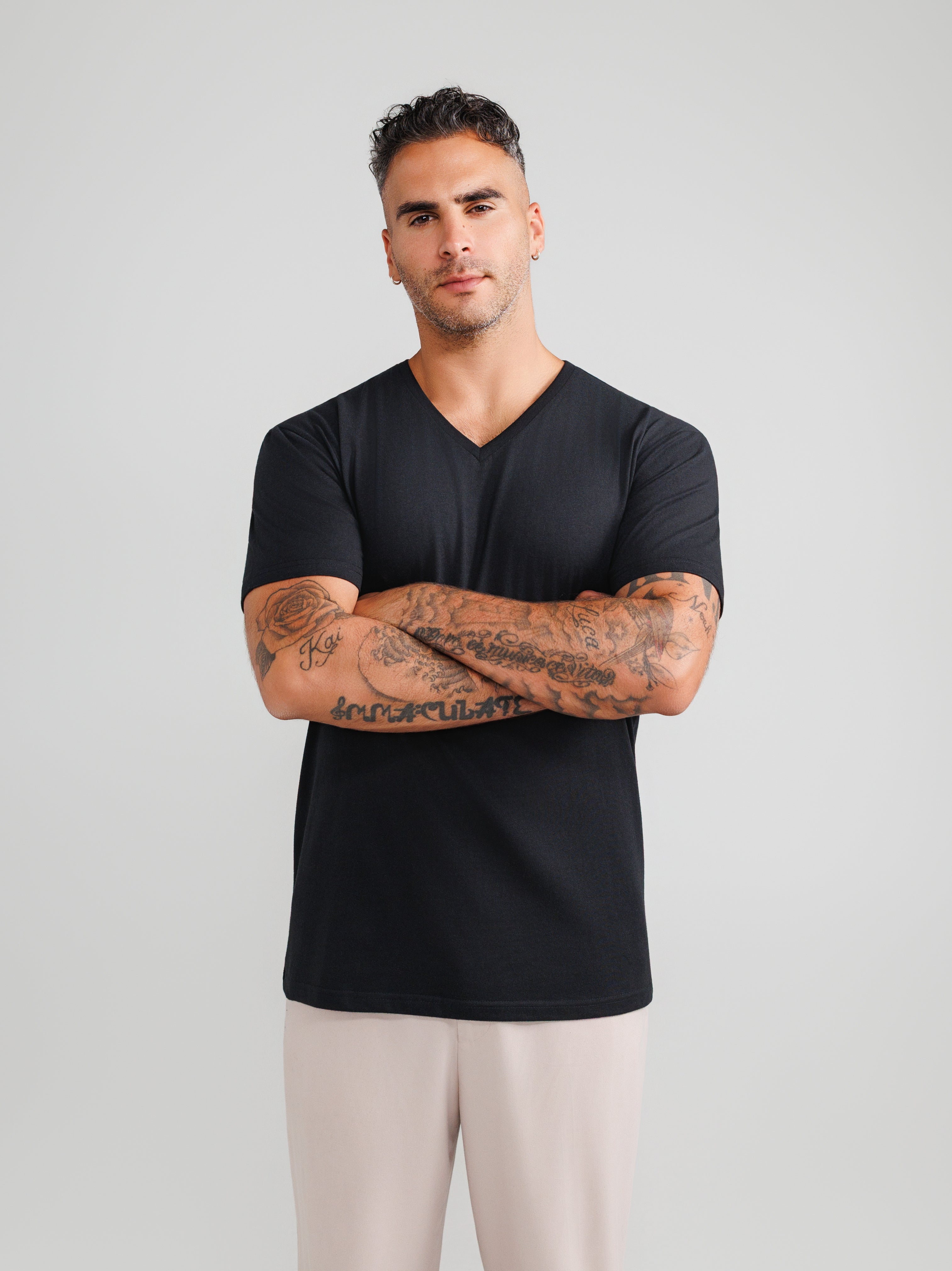 Black V-neck T-shirt