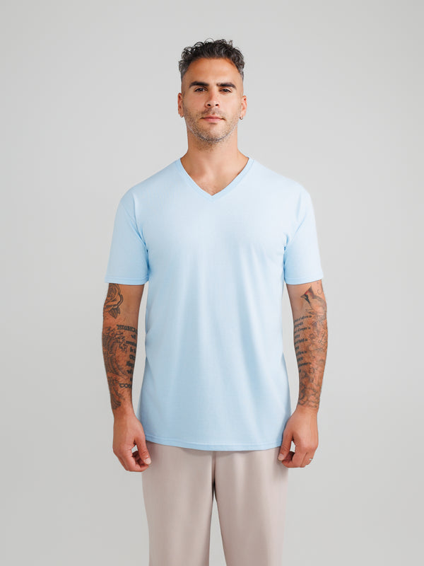 Babyblaue V-Ausschnitt T-Shirts